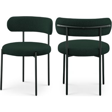 Beacon Boucle Fabric Dining Chair Set of 2 In Green/Matte Black