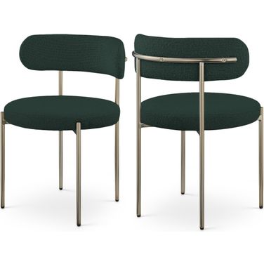 Beacon Boucle Fabric Dining Chair Set of 2 In Green/Brushed Brass