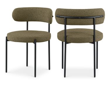 Beacon Boucle Fabric Dining Chair Set of 2 In Olive Green