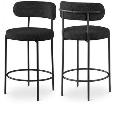 Beacon Boucle Fabric Stool Set of 2 In Black