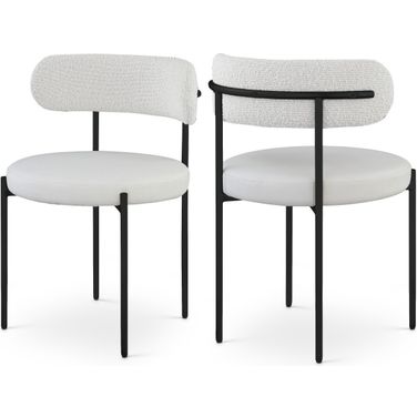 Beacon Vegan Leather and Boucle Fabric Dining Chair Set of 2 In Cream/Matte Black