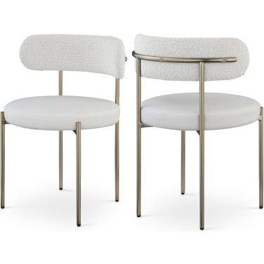 Beacon Vegan Leather and Boucle Fabric Dining Chair Set of 2 In Cream/Brushed Brass