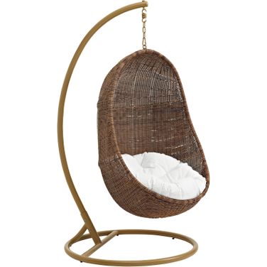 Bean Outdoor Patio Wood Swing Chair with Stand In Coffee White