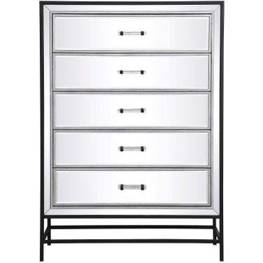 Beau 48 Inch Mirrored 6 Drawers Chest In Black