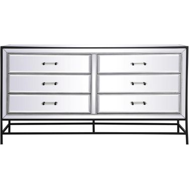 Beau 60 Inch Mirrored 6 Drawers Chest In Black