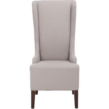 Becall Taupe and Cherry Mahogany Linen 20 Inch Dining Chair with Flat Nailhead Detail