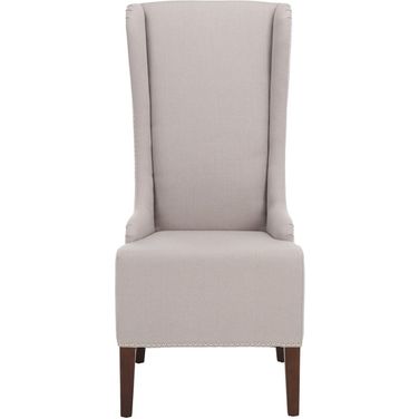 Becall Taupe and Cherry Mahogany Linen 20 Inch Dining Chair with Silver Nailhead Detail