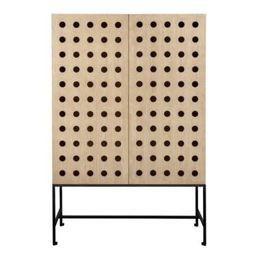 Becca 2-Door Tall Cabinet In Sand Oak Finish on Solid Pine Wood