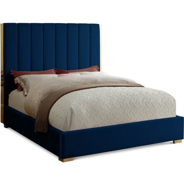 Becca Velvet Full Bed In Navy