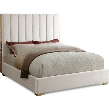 Becca Velvet Queen Bed In Cream