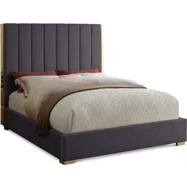 Becca Velvet Queen Bed In Grey