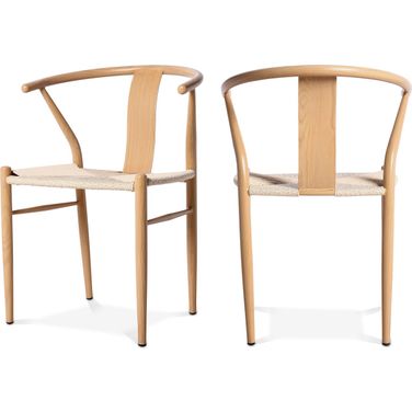 Beck Beige Hand Woven Rope Dining Chair Set of 2 In Oak