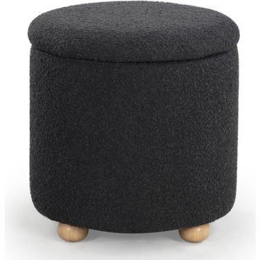 Becka Round Boucle Storage Ottoman In Black and Natural