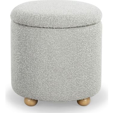 Becka Round Boucle Storage Ottoman In Grey and Natural