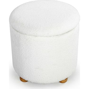 Becka Round Boucle Storage Ottoman In Ivory and Natural