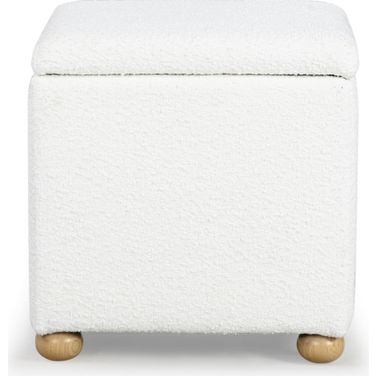 Becka Square Boucle Storage Ottoman In Ivory and Natural