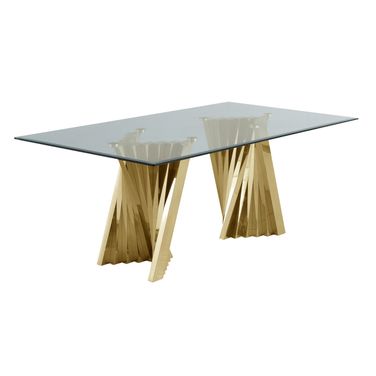 Becky 42 x 78 Inch Dining Table In Clear Glass and Gold Stainless Steel Base