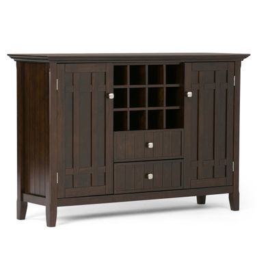 Bedford Solid Wood Sideboard Buffet and Wine Rack In Dark Tobacco Brown