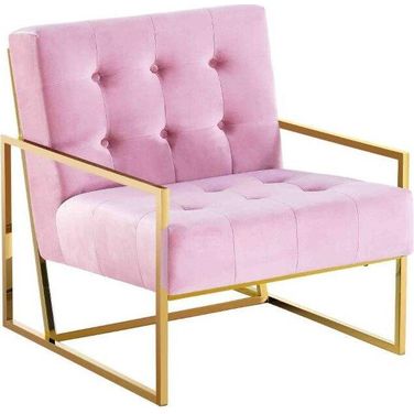 Beethoven 31.5 Inch Velvet Accent Chair In Pink And Gold Plated