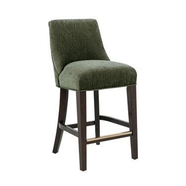 Beever Chenille Wood Counter Stool In Forest Green