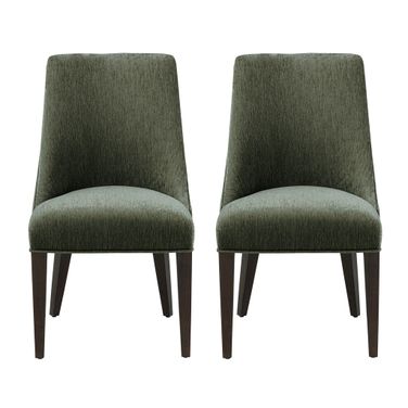 Beever Chenille Wood Dining Chair Set of 2 In Forest Green