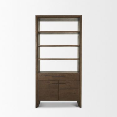 Belford 2-Door Open Oak Wood Shelving Unit In Dark Brown