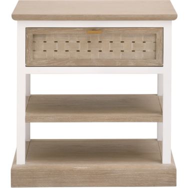 Bella Antique Weave 1 Drawer Side Table In Smoke Gray Oak