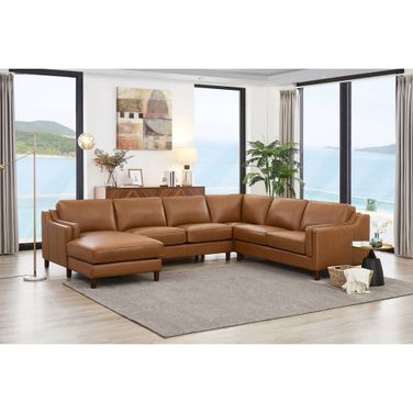 Bella Leather LAF Chaise Sectional In Cognac