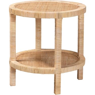 Bella Rattan and Wood Two-Tier End Table In Natural Brown