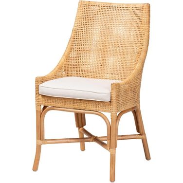 Bella Rattan Dining Chair In White and Natural Brown