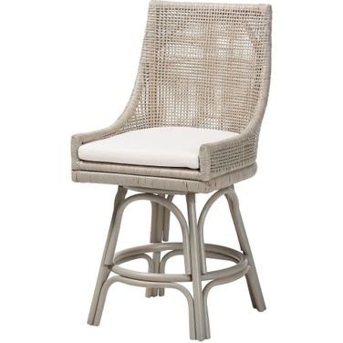 Bella Swivel Rattan Counter Stool with Cushion In Grey