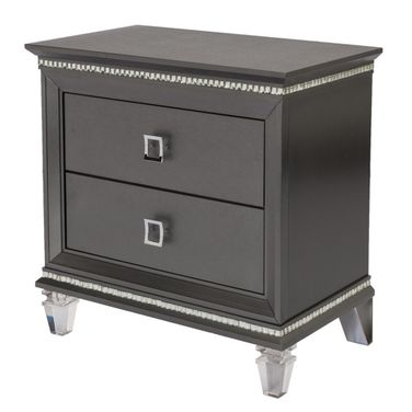 Bellagio Lavish Bedroom Nightstand with Acrylic Legs In Dark Gray