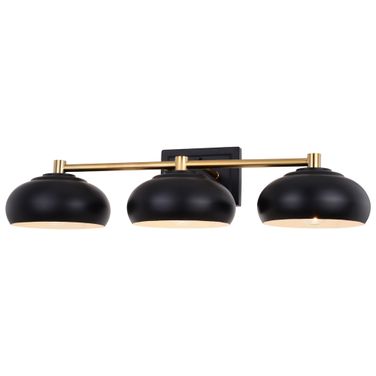 Belmont 3 Light Vanity In Matte Black and Satin Brass