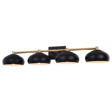 Belmont 4 Light Vanity In Matte Black and Satin Brass