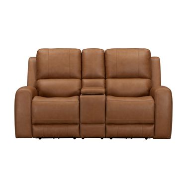 Belmont Zero Gravity Power Reclining Tilt Console Loveseat with Headrest and Foodrest In Lyric Caramel