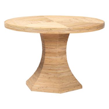 Benito Handcrafted Wicker Dining Table with Hourglass Pedestal Base In Natural Rattan