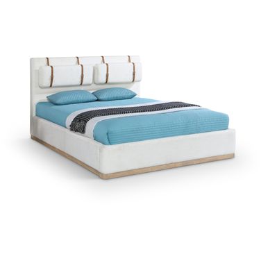 Bennet Linen Textured Fabric Upholstered Full Bed In Cream and Natural