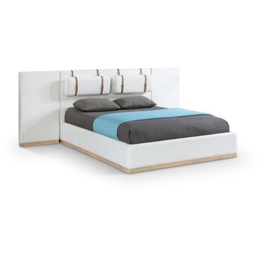 Bennet Linen Textured Fabric Upholstered King Bed In Cream and Natural