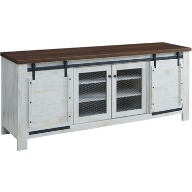 Bennington White 71 Inch Rustic Sliding Door TV Stand