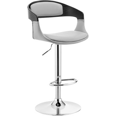 Benson Adjustable Gray Faux Leather and Black Wood Bar Stool with Chrome Base