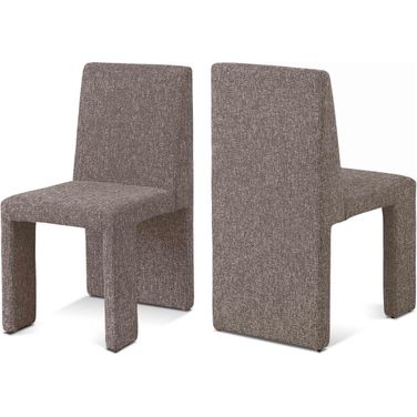 Benson Linen Textured Fabric Dining Chair Set of 2 In Brown