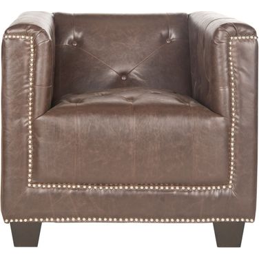 Bentley Antique Brown and Espresso Club Chair with Silver Nailhead Detail