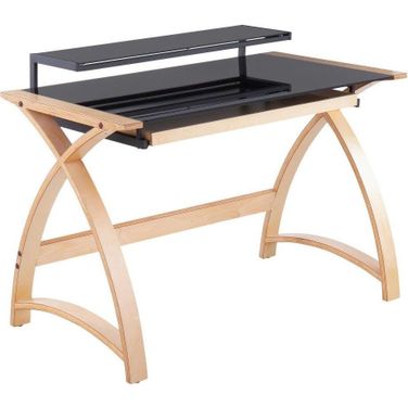 Bentley Mid-Century Modern Office Desk In Natural Wood And Black Glass