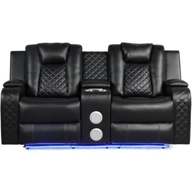 Benz Led and Power Reclining Loveseat Made With Faux Leather In Black
