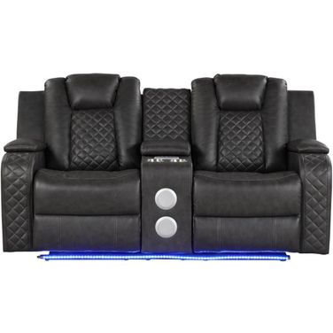 Benz Led and Power Reclining Loveseat Made With Faux Leather In Gray