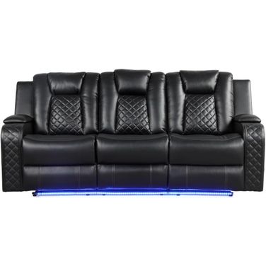 Benz Led and Power Reclining Sofa Made With Faux Leather In Black