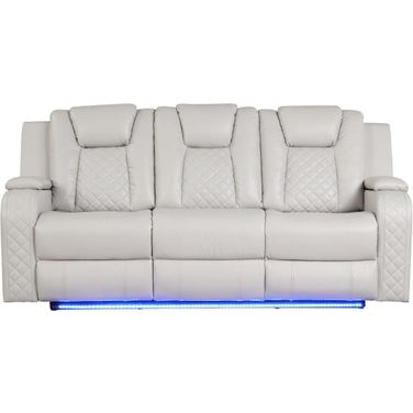 Benz Led and Power Reclining Sofa Made With Faux Leather In Ice
