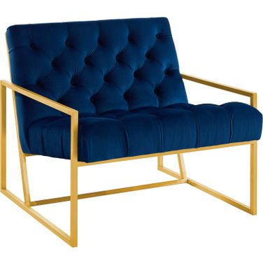 Bequest Navy Gold Stainless Steel Performance Velvet Accent Chair