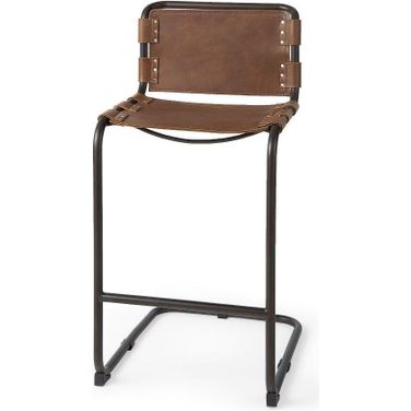 Berbick 43 Inch Total Height Medium Brown Leather With Iron Frame Bar Stool