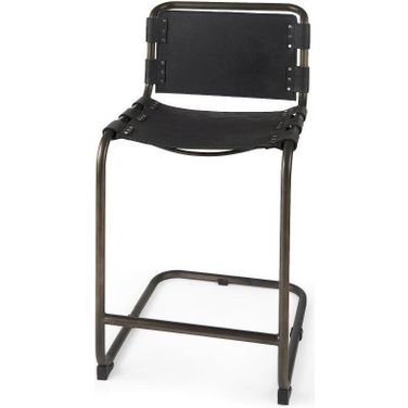 Berbick Black Leather With Iron Frame Counter Stool